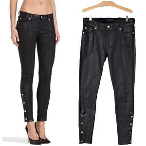 7 For All Mankind x Revolve Black Coated Skinny Jeans Size 29 Low Rise Snap Side